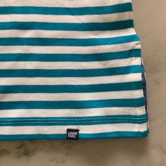 Lands End NEW XXL Womens 3/4 Sleeve Boat Neck 100% Cotton Turquoise/Whit… - Picture 8 of 10